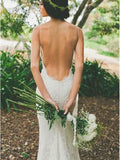 Sexy Backless Lace Mermaid Wedding Dresses Spaghetti Strap V Neck Wedding Dress AWD1524-SheerGirl