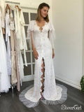 Sexy Backless Lace Wedding Dresses with Sleeves Bohemian Ivory Beach Wedding Dress AWD1211-SheerGirl