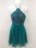 Sexy Halter Teal Homecoming Dresses Beaded Chiffon Short Prom Dresses ARD1374-SheerGirl