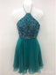 Sexy Halter Teal Homecoming Dresses Beaded Chiffon Short Prom Dresses ARD1374