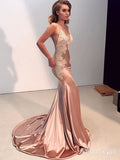 Sexy Mermaid Backless Prom Dress Nude Long Lace Prom Dresses APD3401-SheerGirl