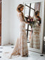 Sexy Nude Mermaid Wedding Dresses Long Sleeve Ivory Lace Rustic Wedding Dress AWD1220