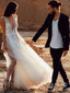 Sexy See Through Beach Wedding Dresses V Neck Bridal Dress with Slit AWD1326