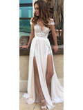 Sexy See Through Beach Wedding Dresses with Slit Ivory Lace Summer Wedding Dresses AWD1118-SheerGirl