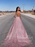 Sexy Sparkly Sheer Lace Prom Dresses Spaghetti Strap V Neck Formal Dress ARD1872-SheerGirl