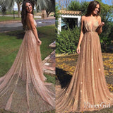 Sexy Sparkly Sheer Lace Prom Dresses Spaghetti Strap V Neck Formal Dress ARD1872-SheerGirl