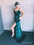 Sheath Emerald Green Velvet Long Prom Dresses with Slit Formal Dress ARD2072-SheerGirl