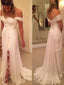 Sheath Ivory Chiffon Off the Shoulder Beach Wedding Dresses with Slit ,apd2407