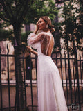 Sheer See Through Long Sleeve Wedding Dresses Pearl Tulle AWD1564-SheerGirl