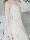 Sheer See Through Long Sleeve Wedding Dresses Pearl Tulle AWD1564-SheerGirl