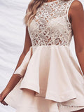 Short Blush Pink Homecoming Dresses Lace Top Cute Junior Homecoming Dresses ARD1204-SheerGirl