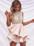 Short Blush Pink Homecoming Dresses Lace Top Cute Junior Homecoming Dresses ARD1204-SheerGirl