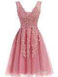 Short Dusty Rose Homecoming Dresses Lace Appliqued Princess Hoco Dress ARD1411-SheerGirl