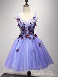 Short Lavender Homecoming Dresses Flower Applique Knee Length Prom Dress ARD1520-SheerGirl