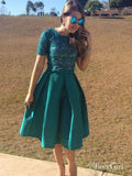 Short Sleeve Dark Green Homecoming Dresses Cheap Mid Length Prom Dress ARD1549-SheerGirl