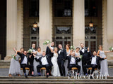 Silver Grey Crossed Pleats Bodice Chiffon and Lace Decorated Bridesmaid Dress ARD2526-SheerGirl