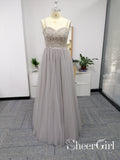 Silver Grey Sweet Heart Neckline Beaded Bodice Tulled Skirt Prom Dresses ARD2515-SheerGirl