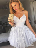 Silver Lace Mini Homecoming Dresses Backless Spaghetti Strap V Neck Hoco Dress ARD1670-SheerGirl