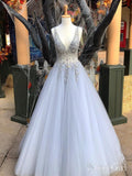 Silver Long Tulle Prom Dresses See Through Beaded Formal Dress ARD1961-SheerGirl