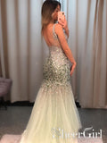 Silver Sequins Luxurious See Through Party Dress Backless Mermaid Long Prom Dress ARD2525-SheerGirl