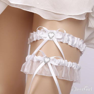 White Wedding Garter Set with Bow Bridal Garters ACC1022 – SheerGirl