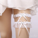 Simple Bridal Garter Set with Bow & Beads Cheap Wedding Garters ACC1014-SheerGirl