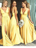 Simple Cheap Long Bridesmaid Dresses with Slit V Neck Formal Dress PB10108-SheerGirl