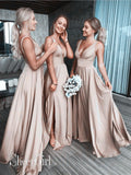 Simple Cheap Long Bridesmaid Dresses with Slit V Neck Formal Dress PB10108-SheerGirl