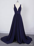 Simple Cheap Long Bridesmaid Dresses with Slit V Neck Formal Dress PB10108-SheerGirl