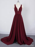 Simple Cheap Long Bridesmaid Dresses with Slit V Neck Formal Dress PB10108-SheerGirl