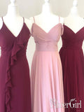 Simple Chiffon Bridesmaid Dresses Spaghetti Straps Pleated Bodice Cheap Formal Dresses ARD2475-SheerGirl