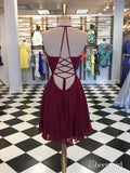 Simple Chiffon Short Burgundy Prom Dresses V Neck Backless Homecoming Dress ARD1470-SheerGirl