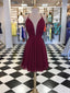 Simple Chiffon Short Burgundy Prom Dresses V Neck Backless Homecoming Dress ARD1470