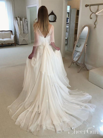 Simple Champagne Tulle Ball Gown Wedding Dresses Plus Size Bridal