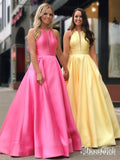 Simple Elegant Satin Halter Long Prom Dresses with Pockets ARD1873-SheerGirl