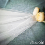 Simple Ivory Tulle Wedding Veil Waist Length with Pearls ACC1047-SheerGirl