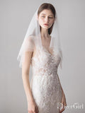 Simple Ivory Tulle Wedding Veil Waist Length with Pearls ACC1047-SheerGirl