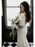 Simple Long Sleeve Ivory Mermaid Wedding Dresses Plus Size AWD1361-SheerGirl