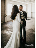 Simple Long Sleeve Ivory Mermaid Wedding Dresses Plus Size AWD1361-SheerGirl