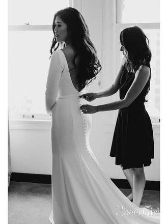 Sexy V Neck Crepe Mermaid Wedding Gown with Low V Back AWD1835 – SheerGirl