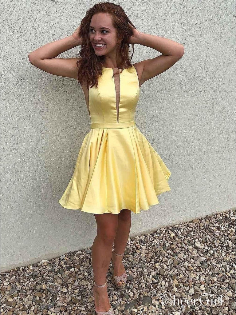 Simple Mini Yellow Homecoming Dresses Cheap A Line Junior Homecoming Dress  – SheerGirl