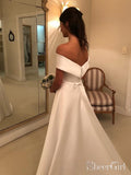 Simple Modest Ivory Off the Shoulder Wedding Dresses AWD1323-SheerGirl