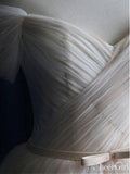 Simple Off the Shoulder Wedding Dresses Champagne Tulle Weding Gown AWD1341-SheerGirl