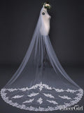 Simple One Tier White Cathedral Veils with Lace Train ACC1070-SheerGirl