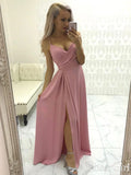 Simple Satin Evening Gown Spaghetti Straps Prom Dress with Pleats and High Slit ARD2501-SheerGirl