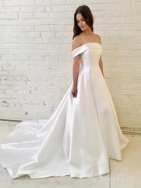 Simple Satin Wedding Dresses Off the Shoulder Wedding Gown AWD1507