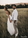 Simple Spaghetti Strap Beach Wedding Dresses with Lace Top AWD1324-SheerGirl