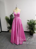 Simple Spaghetti Strap Prom Dresses V-neck Formal Dresses With Slit ARD2106-SheerGirl