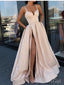 Simple Spaghetti Strap Prom Dresses V-neck Formal Dresses With Slit ARD2106