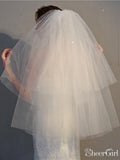 Simple Two Tier Ivory Short Wedding Veils ACC1061-SheerGirl